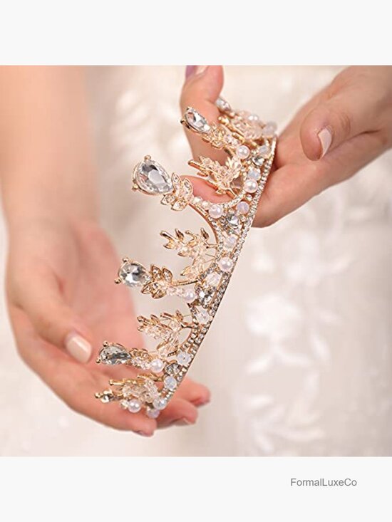 Crystal Pearl Crown Silver Flower Leaves Baroque Wedding Headband Headpiece